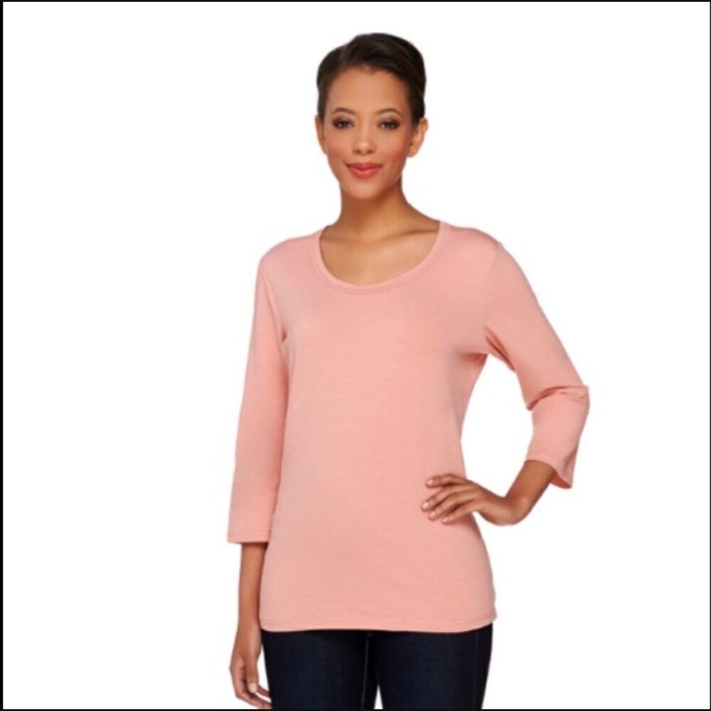 NWT Denim & Co. Essentials Perfect Jersey 3/4 Sleeve Top | Size XS